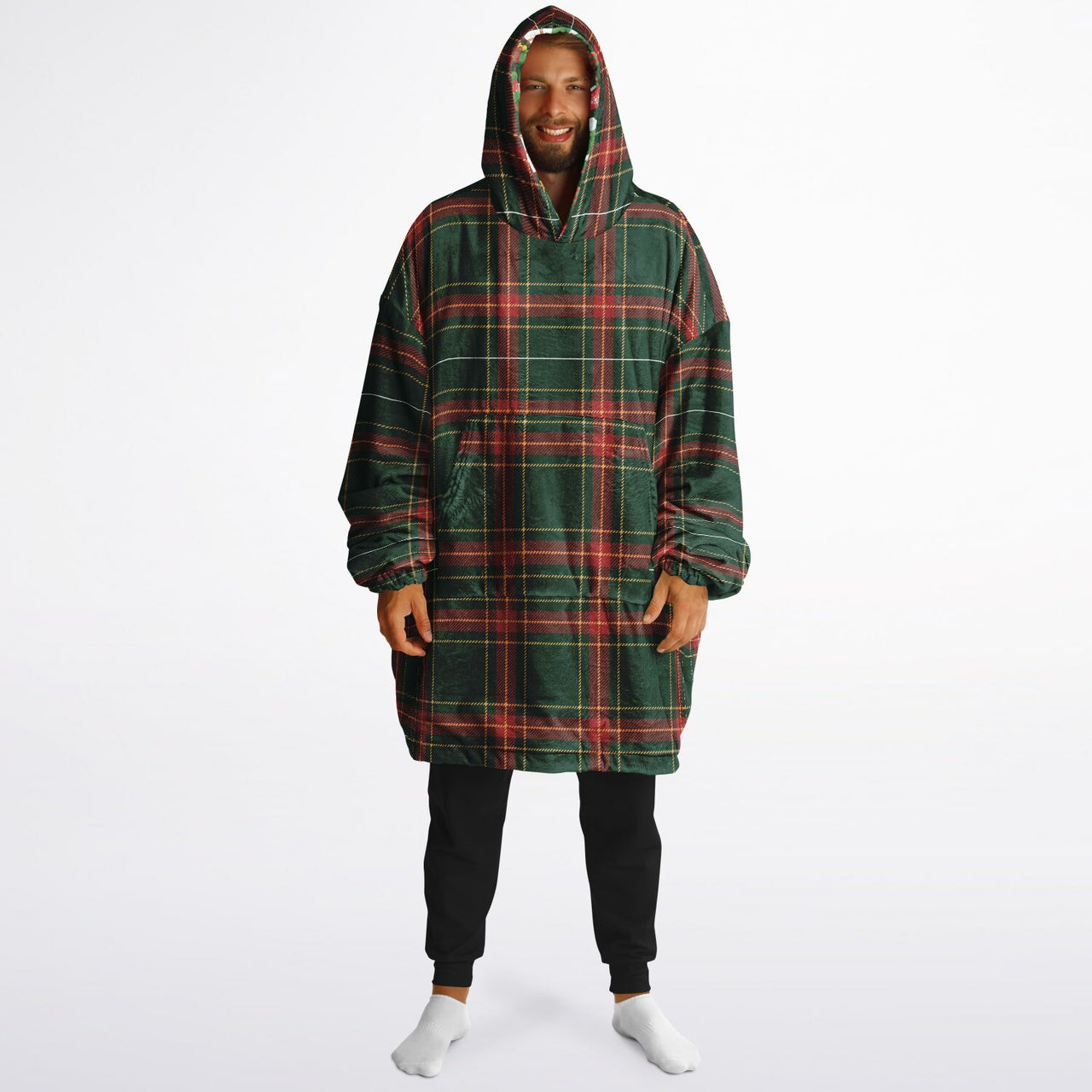 Christmas Pattern Green Christmas and Checkered 1 Oversized Reversible Hoodie
