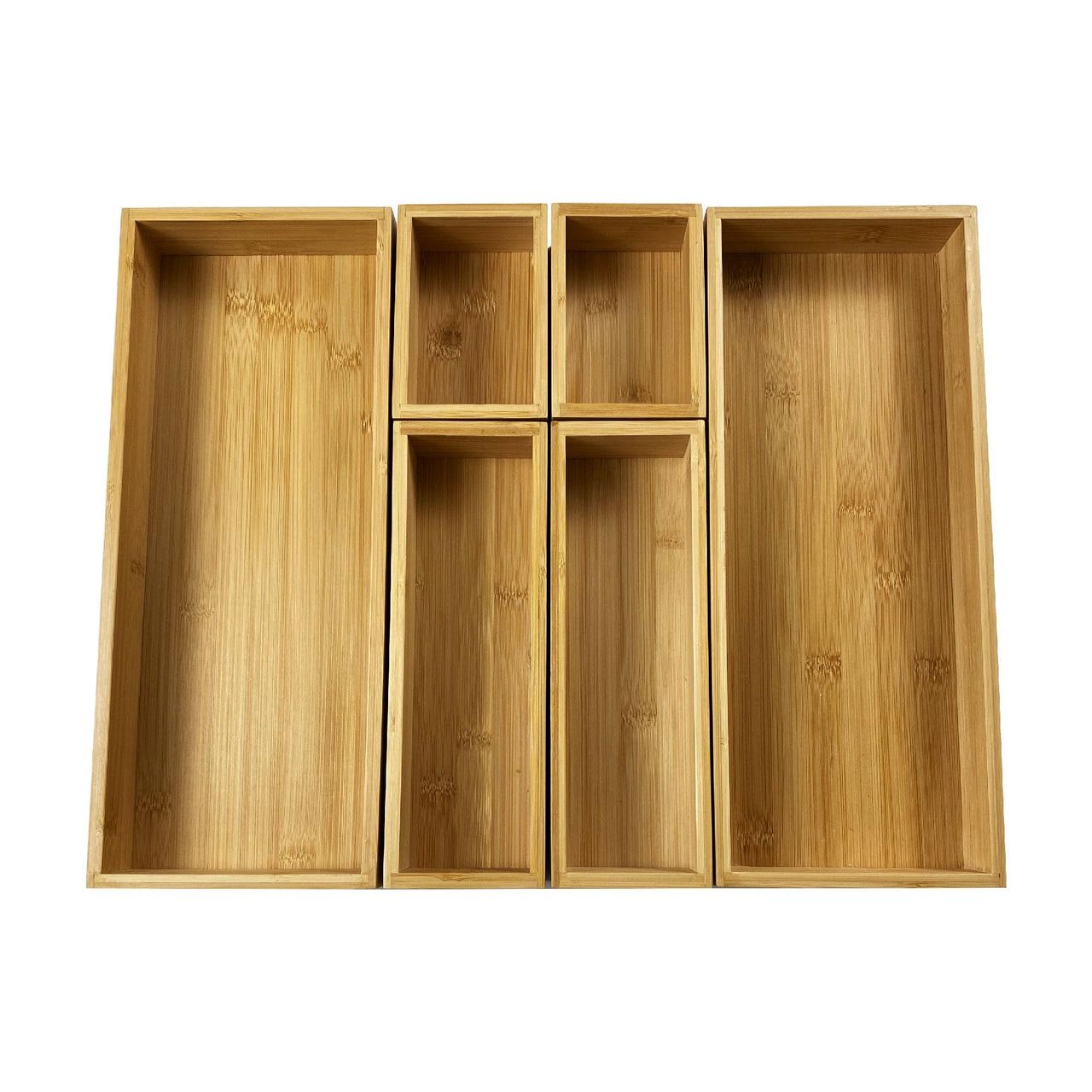 Bamboo Expandable Drawer Set - 6pc Organizer for Kitchen & Office