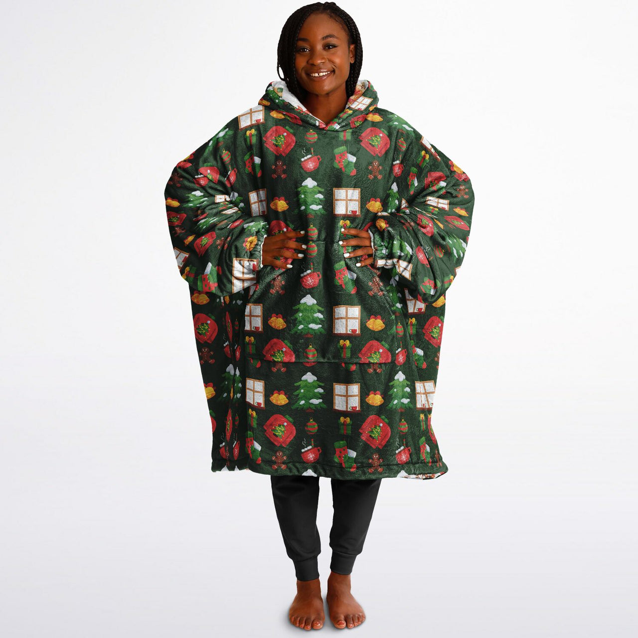 Green Christmas and Red Christmas Pattern Oversized Reversible Hoodie