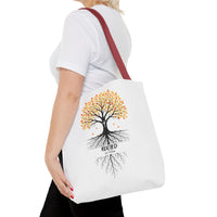 Thumbnail for Rooted Tree of Life Autumn Tote Bag — 'ROOTED IN HIM' Canvas Tote