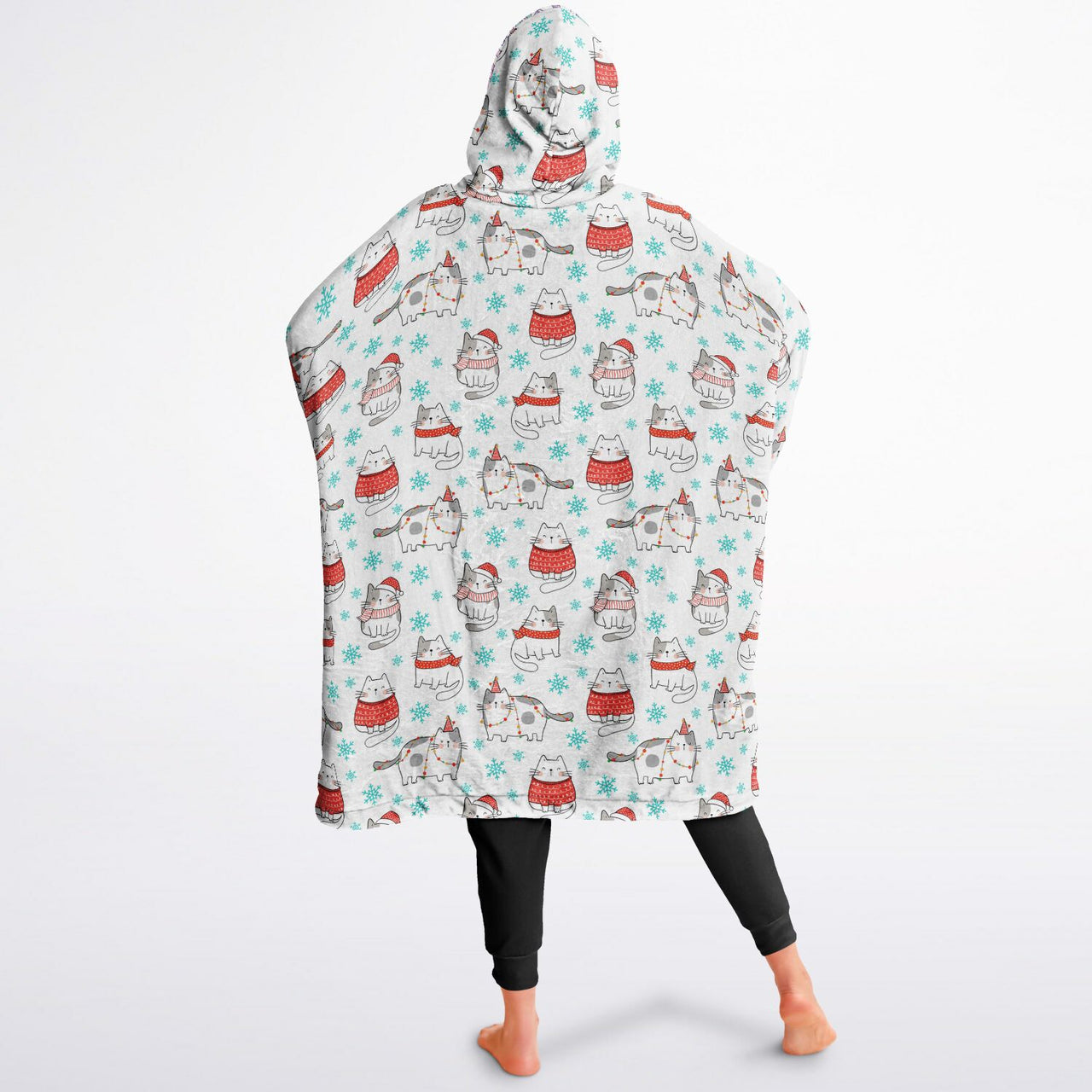 Christmas Pattern Winter Bear and Winter Cat Oversized Reversible Hoodie