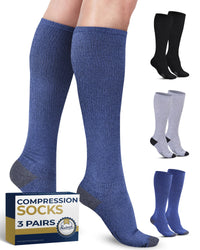 Thumbnail for Pembrook Light Compression Socks for Women & Men - 3 Pairs | Mens Sports Compression Socks | Compression Socks Men | Support Socks for Men | Navy Compression Socks | Black Gray Navy