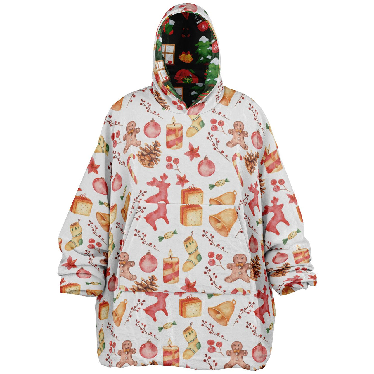 Green Christmas and Red Christmas Pattern Oversized Reversible Hoodie