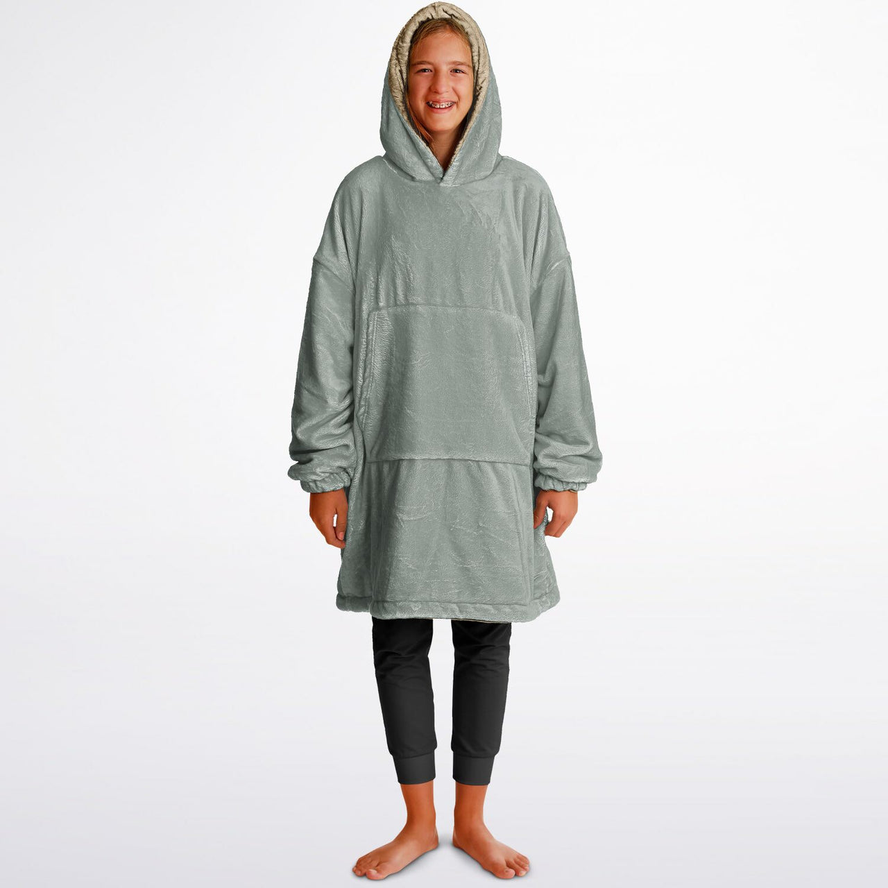 Neutral Ash Gray and Sand Youth Reversible Hoodie