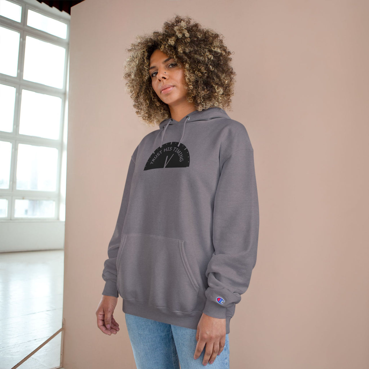 Trust the Timing Hoodie — Minimal White Champion Pullover