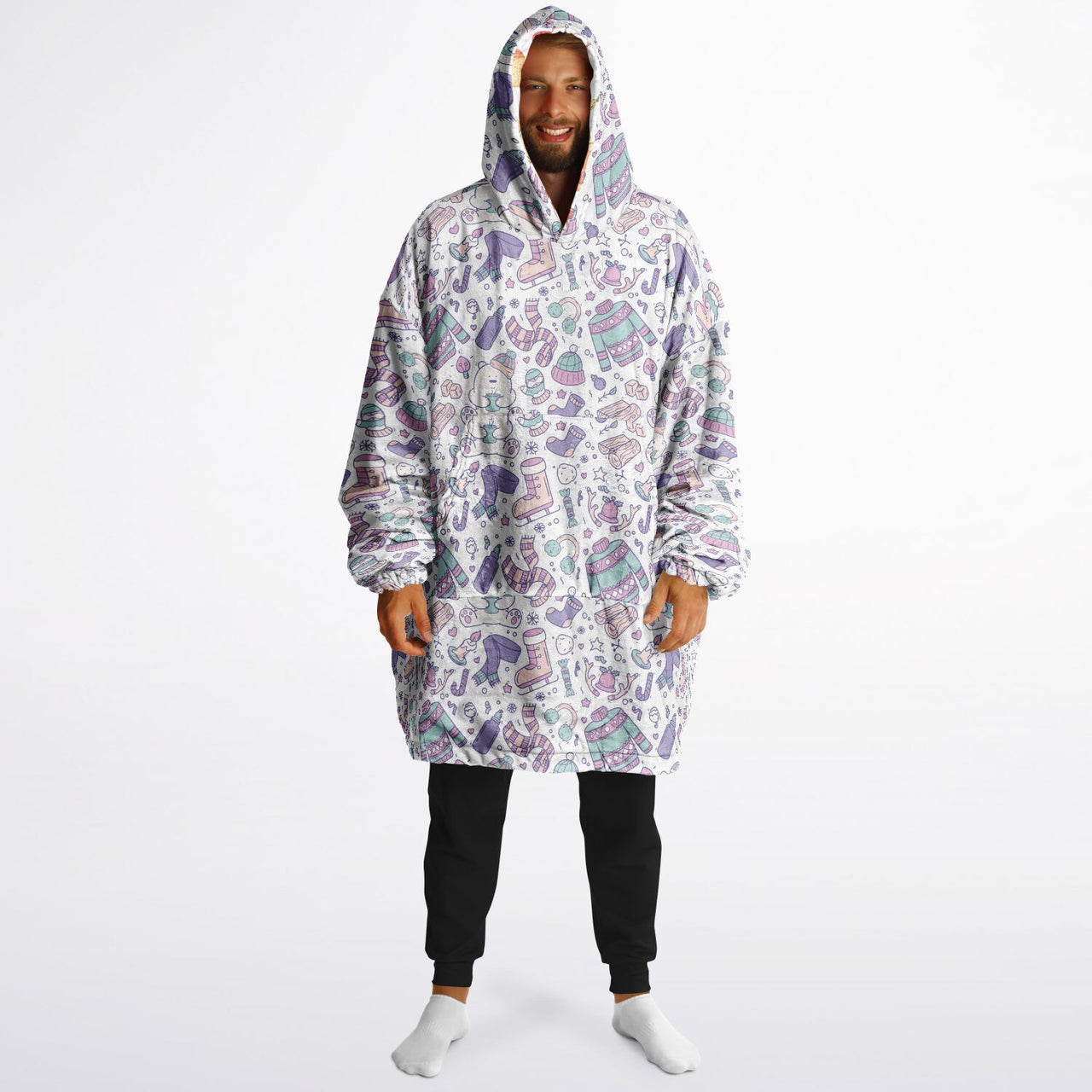 Christmas Pattern Red Christmas and Winter Bear Oversized Reversible Hoodie