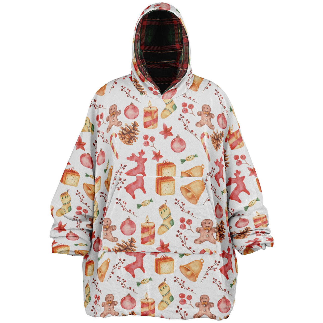 Christmas Pattern Checkered 2 and Red Christmas Oversized Reversible Hoodie