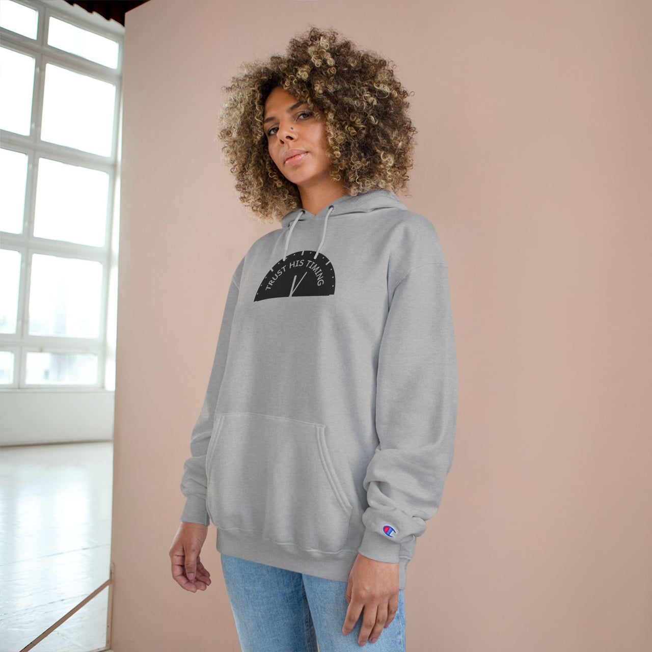 Trust the Timing Hoodie — Minimal White Champion Pullover