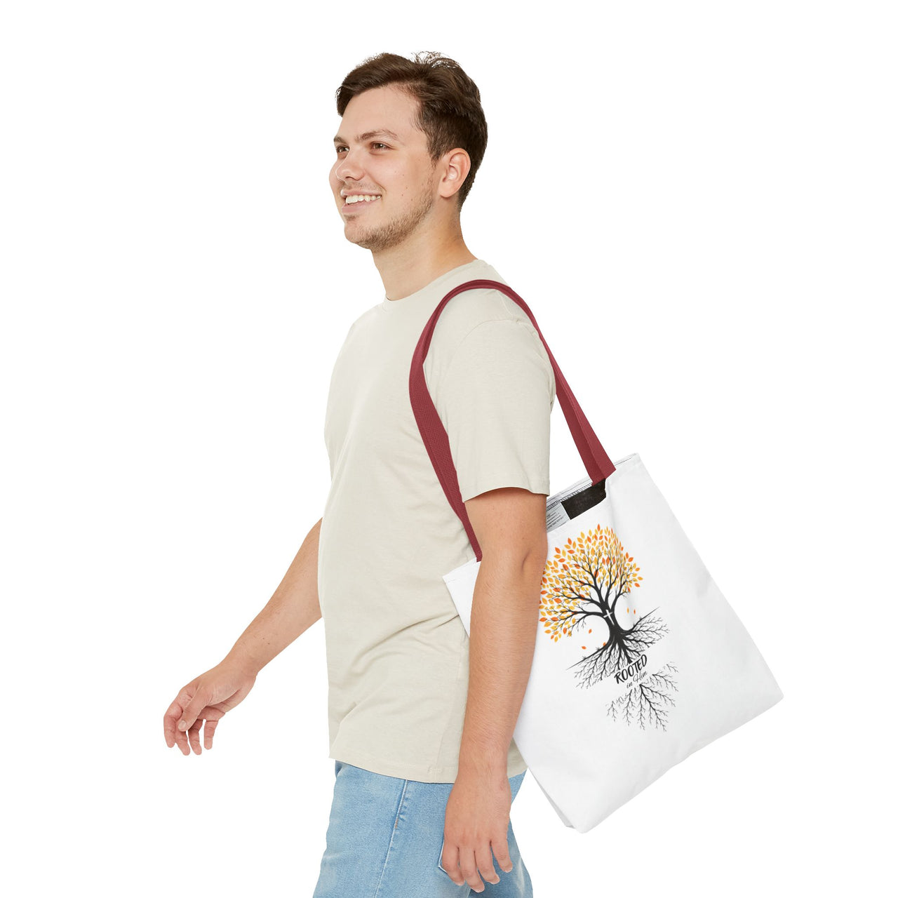 Rooted Tree of Life Autumn Tote Bag — 'ROOTED IN HIM' Canvas Tote