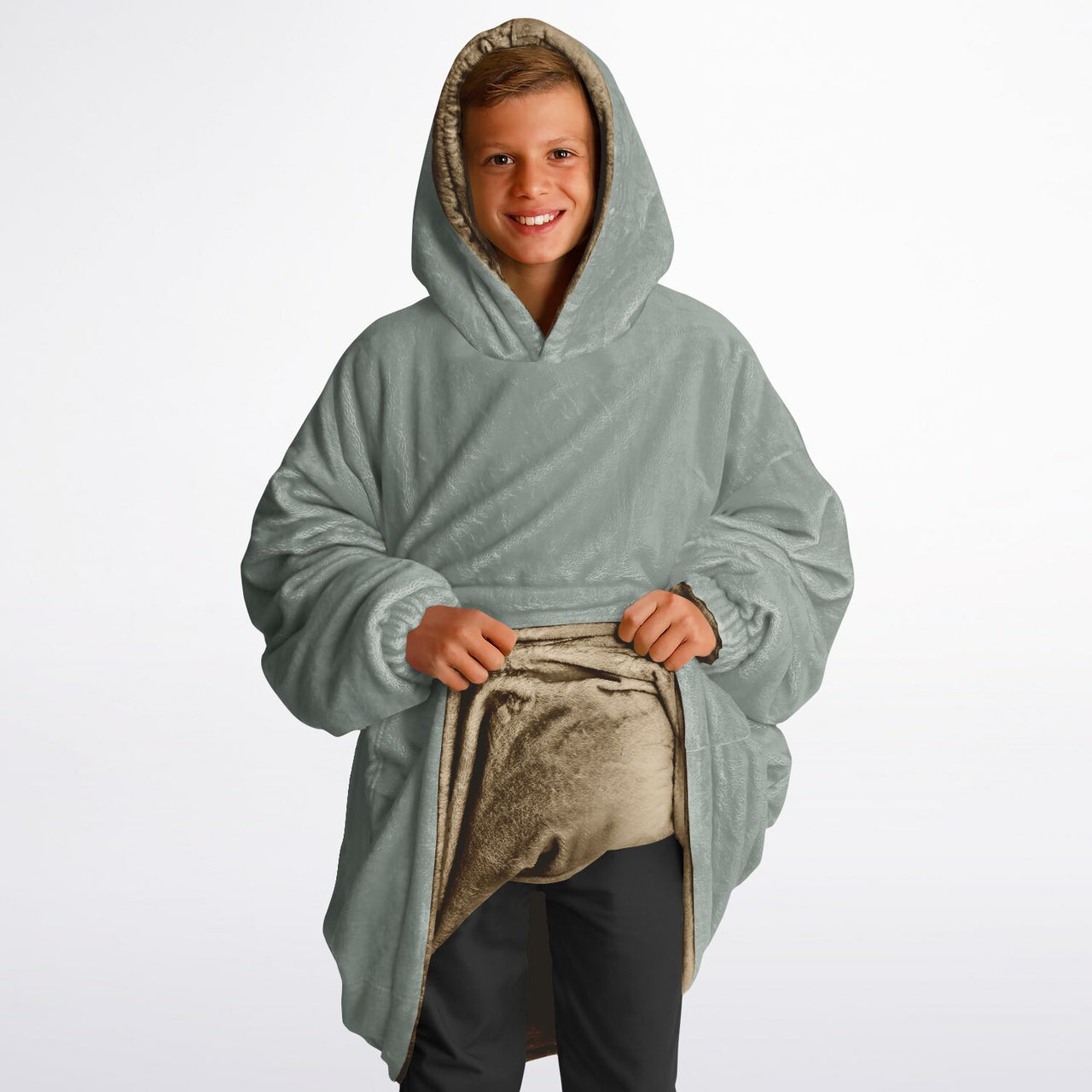 Neutral Ash Gray and Sand Youth Reversible Hoodie