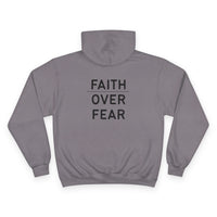 Thumbnail for Faith Over Fear Hoodie — Champion White Pullover with Minimalist Back Text