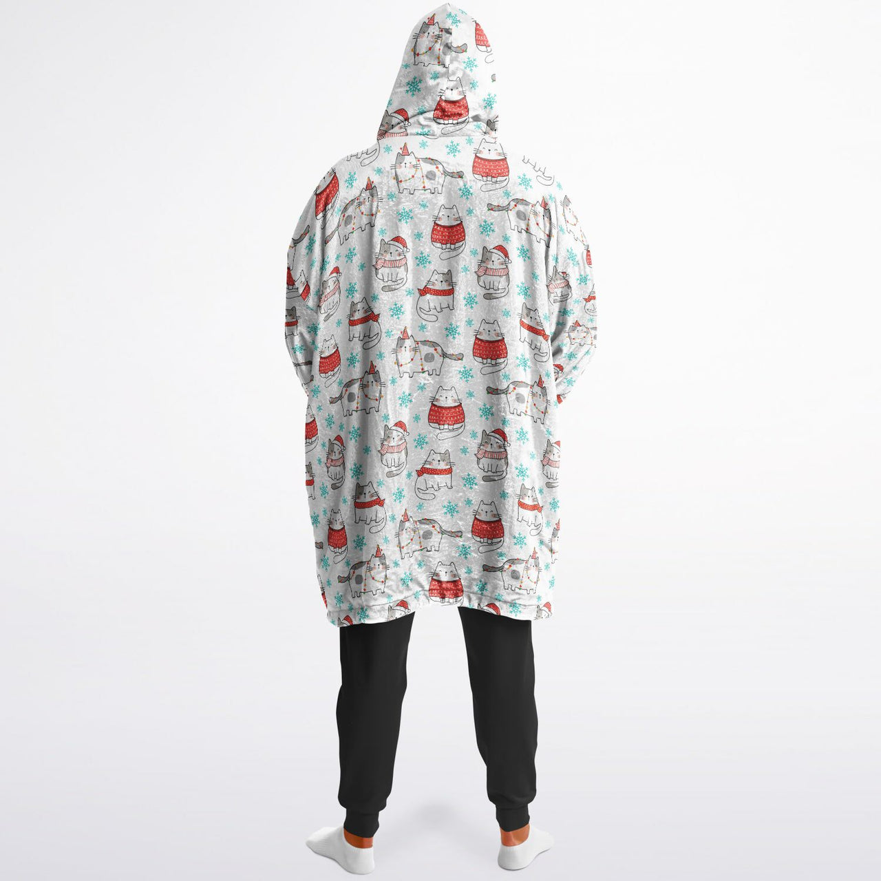 Christmas Pattern Winter Bear and Winter Cat Oversized Reversible Hoodie