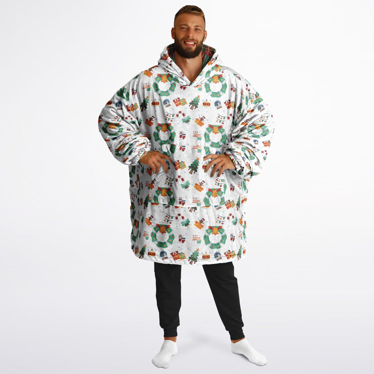 Christmas Pattern Winter Christmas and Checkered 1 Oversized Reversible Hoodie