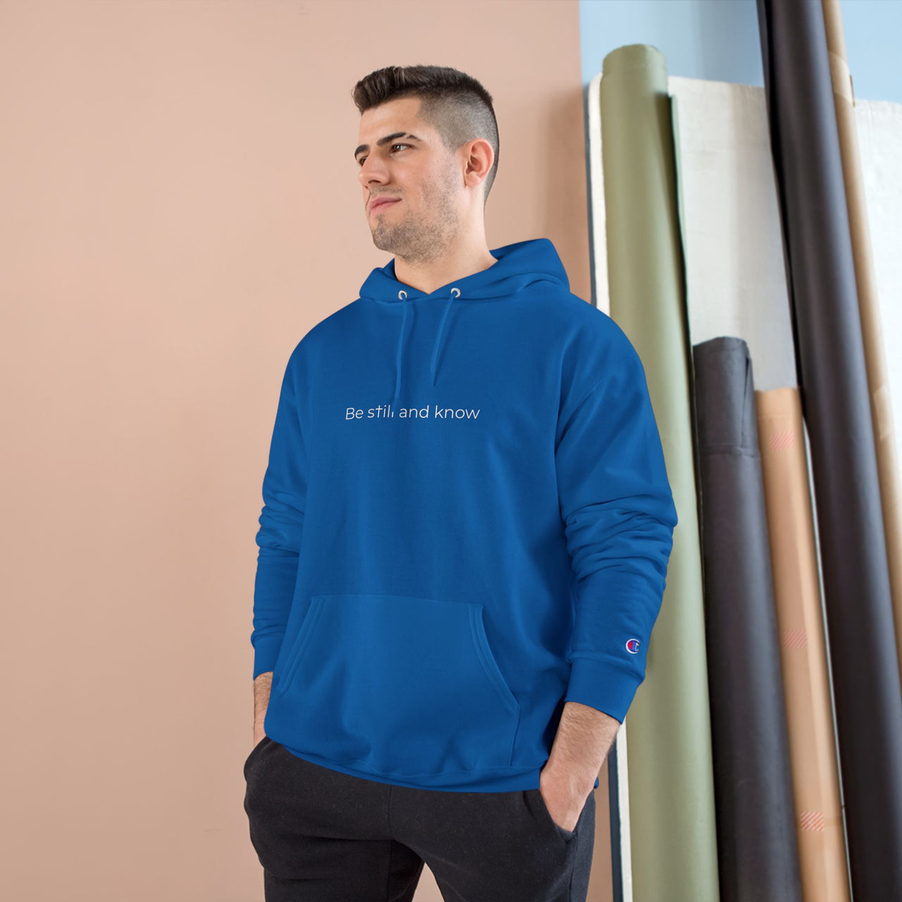 Be Still and Know Hoodie — Minimal Christian Cross Faith Pullover