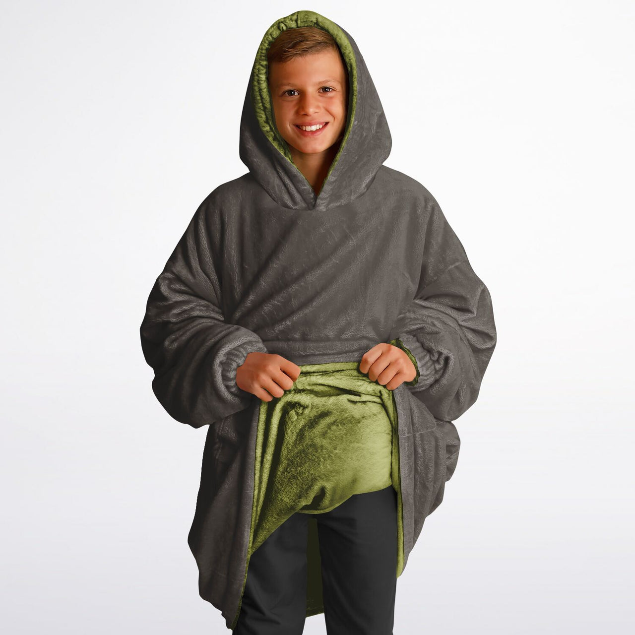 Earthy Tones Olive Green and Sandstone Youth Reversible Hoodie