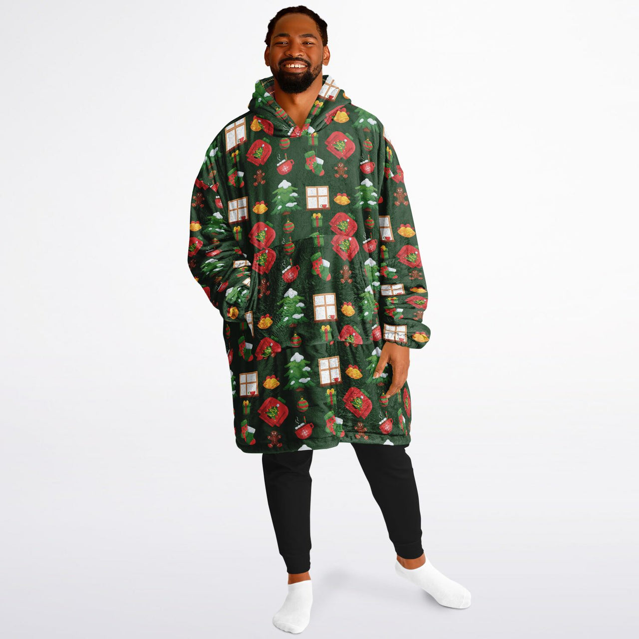 Christmas Pattern Green Christmas and Checkered 1 Oversized Reversible Hoodie
