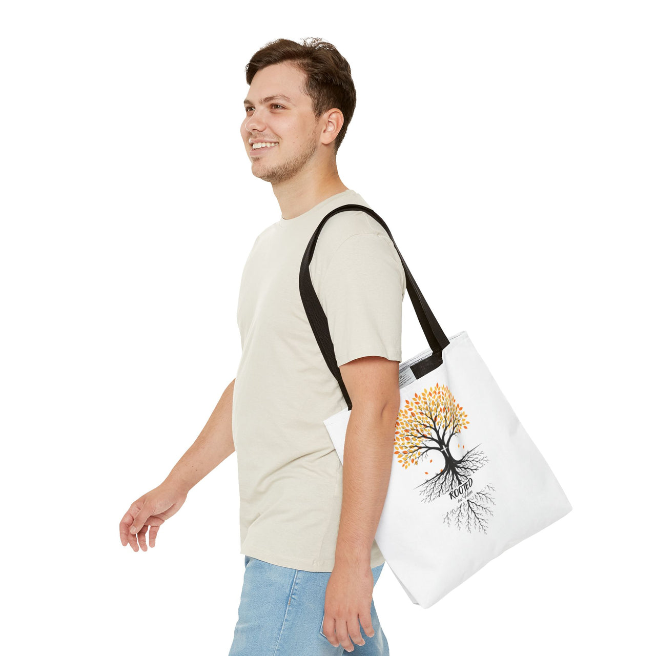 Rooted Tree of Life Autumn Tote Bag — 'ROOTED IN HIM' Canvas Tote