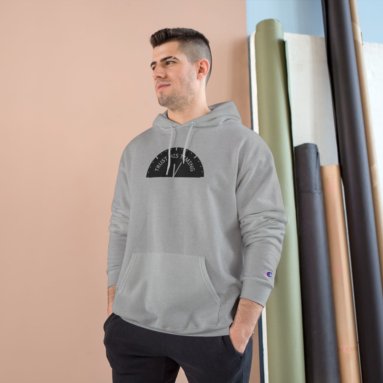 Trust the Timing Hoodie — Minimal White Champion Pullover