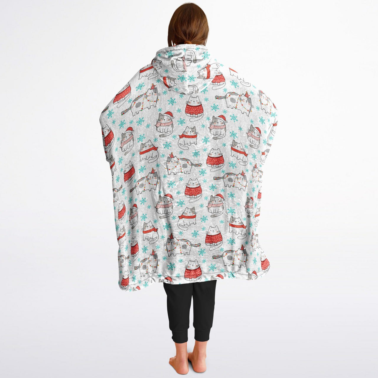 Christmas Pattern Winter Cat and Winter Christmas Oversized Reversible Hoodie