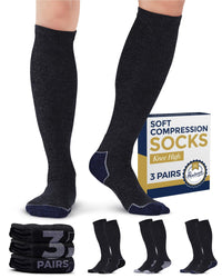Thumbnail for Pembrook Compression Socks for Men - 3 Pack | Compression Socks for Flying Athletics Work | Graduated Men Compression Socks | Athletic Compression Socks for Men 9-12 | Blue Black Light Gray 3pk