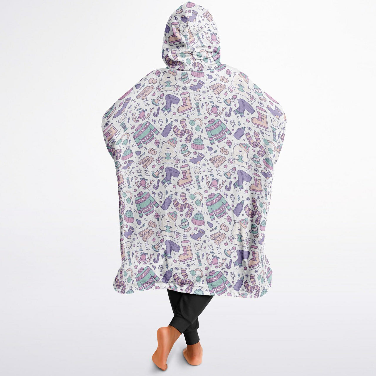 Christmas Pattern Checkered 1 and Winter Bear Oversized Reversible Hoodie