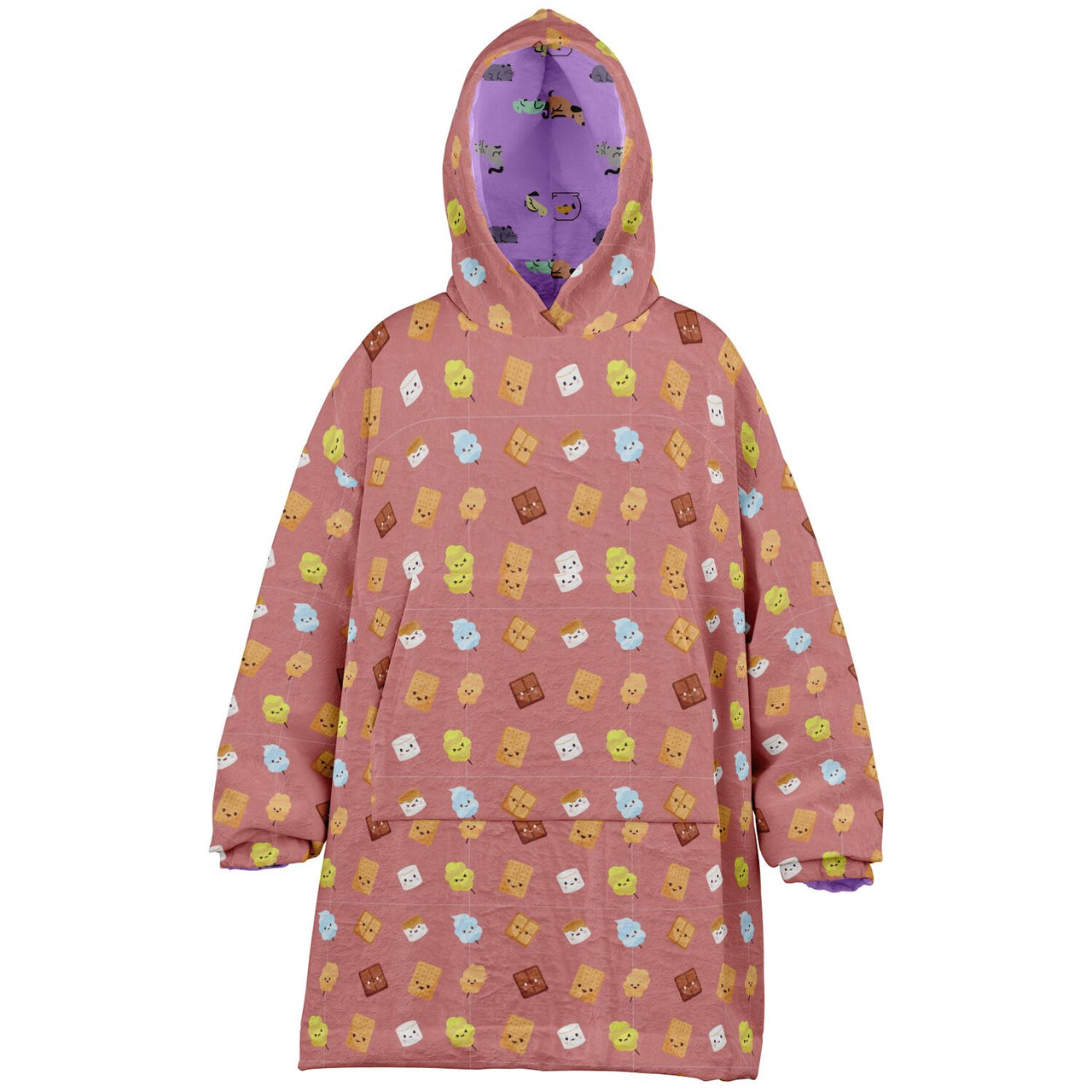 Animal 2 and Smores Pattern Oversized Youth Reversible Hoodie