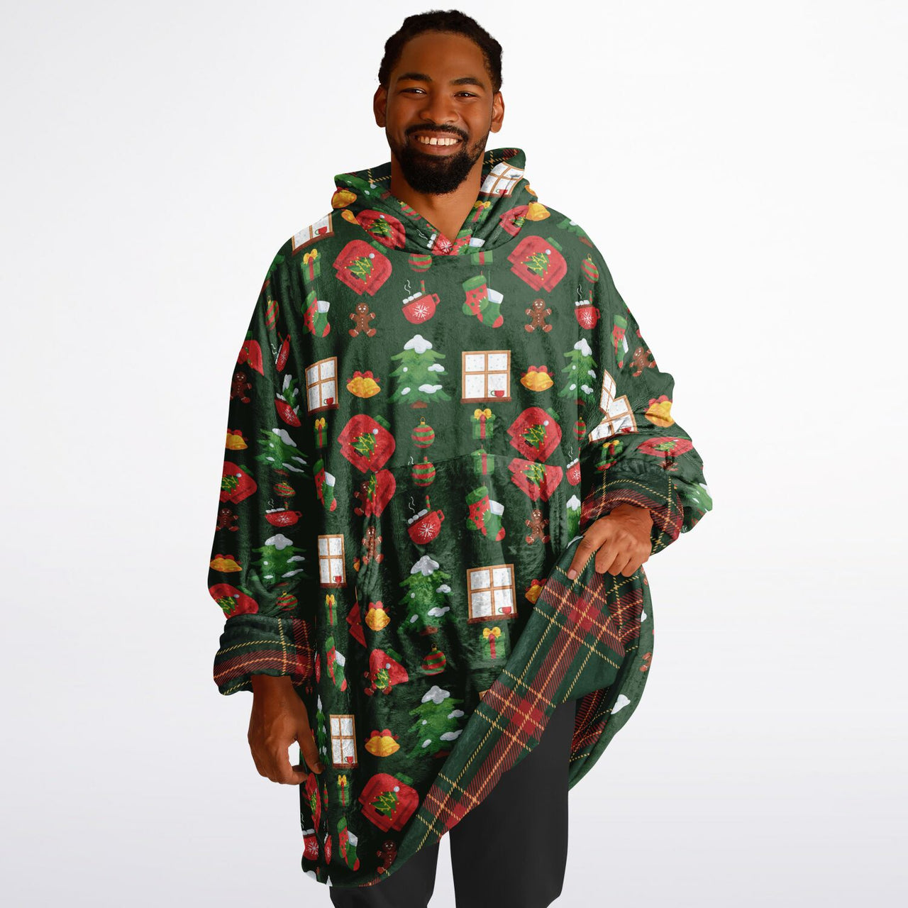 Christmas Pattern Green Christmas and Checkered 1 Oversized Reversible Hoodie