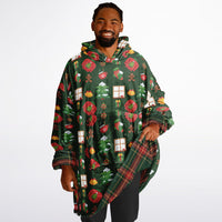 Thumbnail for Christmas Pattern Green Christmas and Checkered 1 Oversized Reversible Hoodie