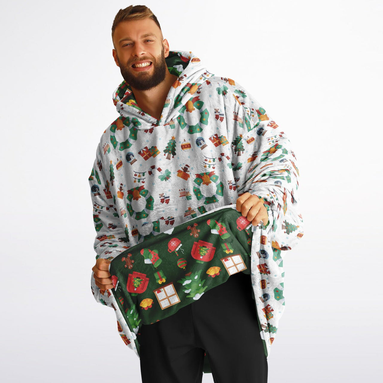 Winter and Green Christmas Pattern Oversized Reversible Hoodie