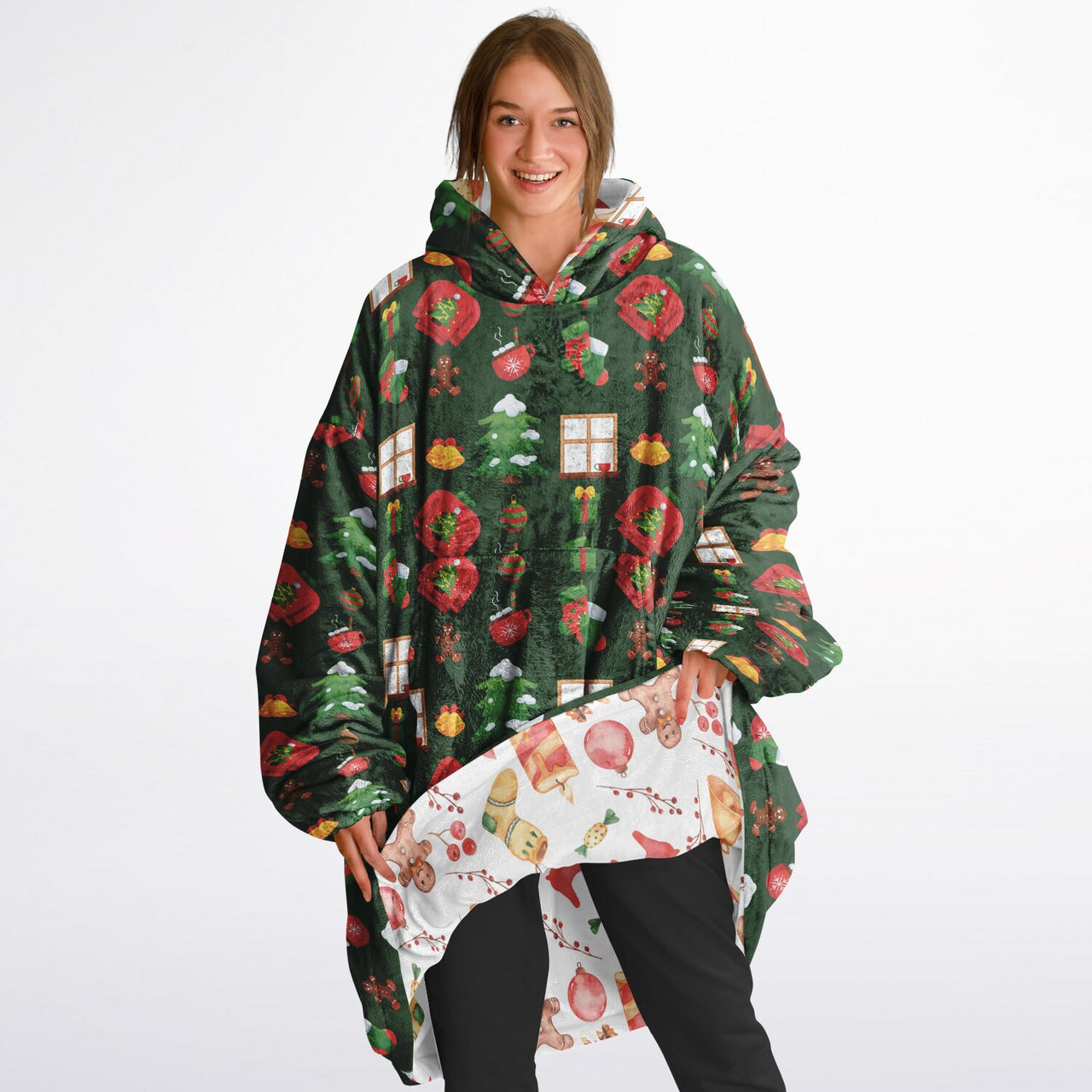 Green Christmas and Red Christmas Pattern Oversized Reversible Hoodie