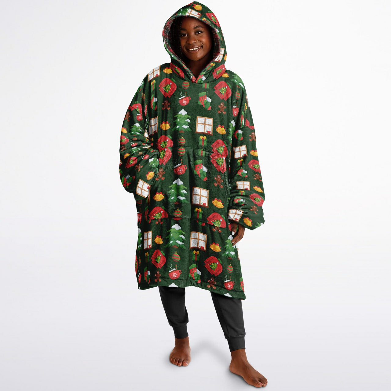 Christmas Pattern Checkered 2 and Green Christmas Oversized Reversible Hoodie