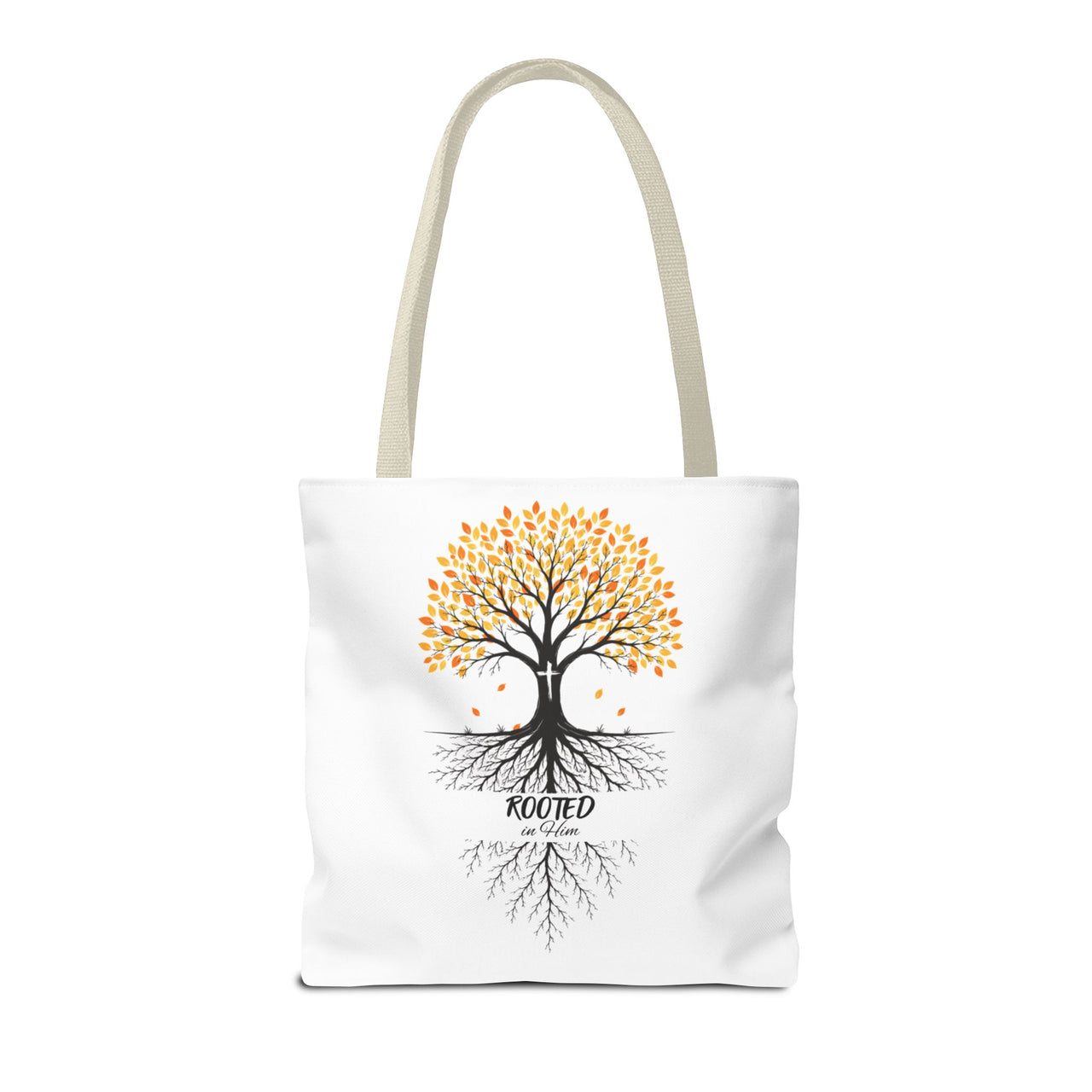 Rooted Tree of Life Autumn Tote Bag — 'ROOTED IN HIM' Canvas Tote