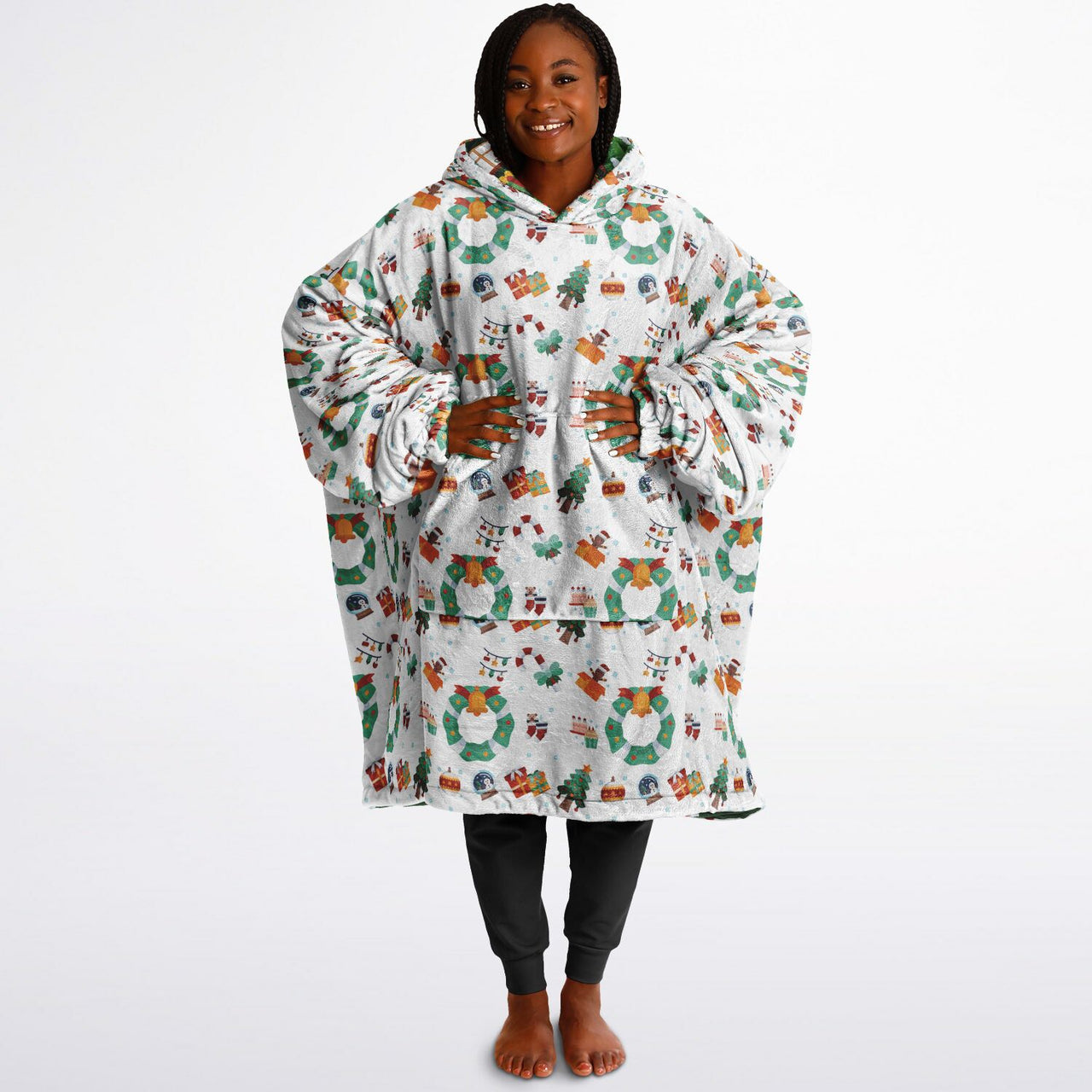 Winter and Green Christmas Pattern Oversized Reversible Hoodie