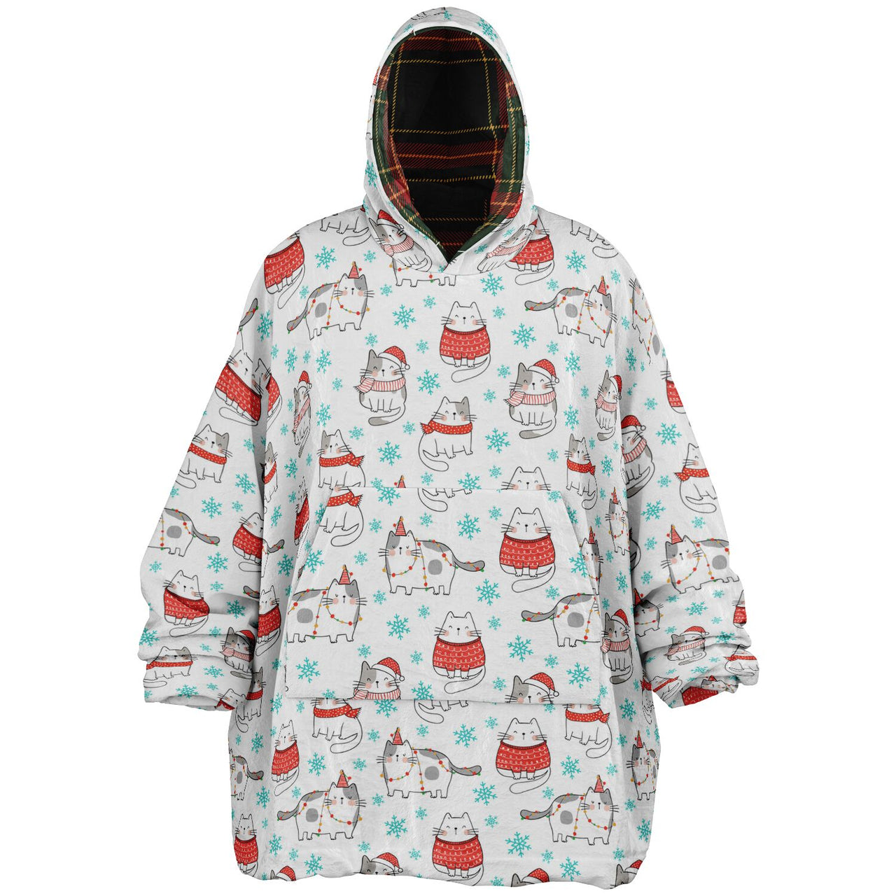 Christmas Pattern Winter Cat and Checkered 1 Oversized Reversible Hoodie