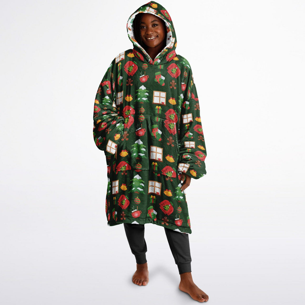 Winter and Green Christmas Pattern Oversized Reversible Hoodie