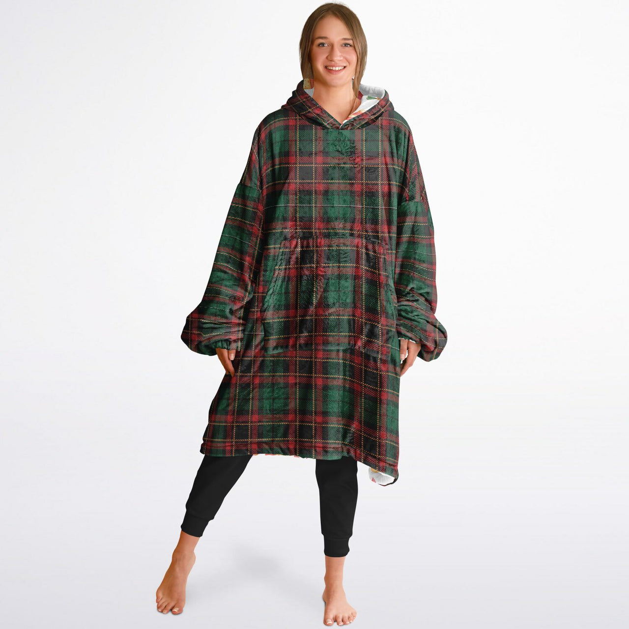 Christmas Pattern Checkered 2 and Red Christmas Oversized Reversible Hoodie