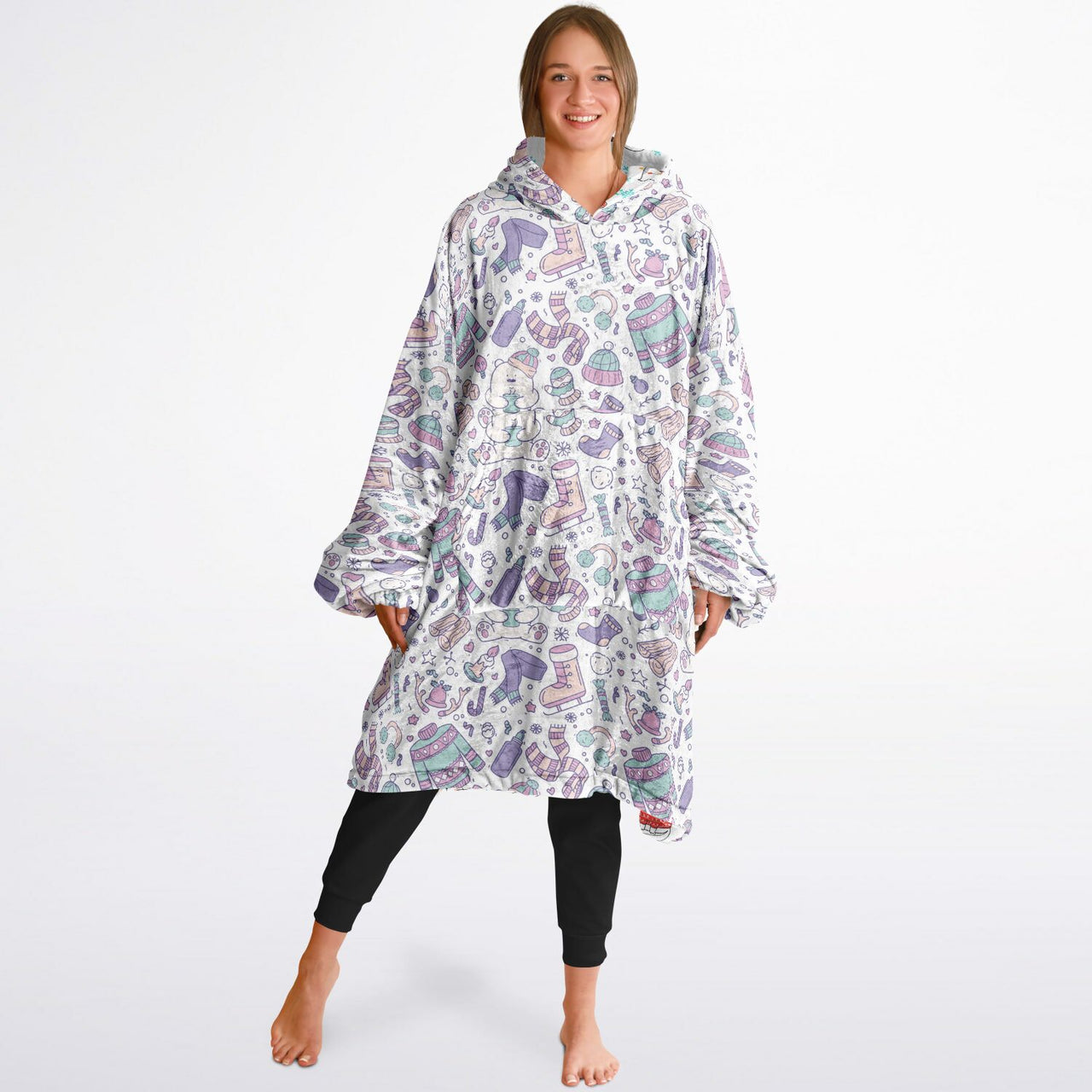 Christmas Pattern Winter Bear and Winter Cat Oversized Reversible Hoodie