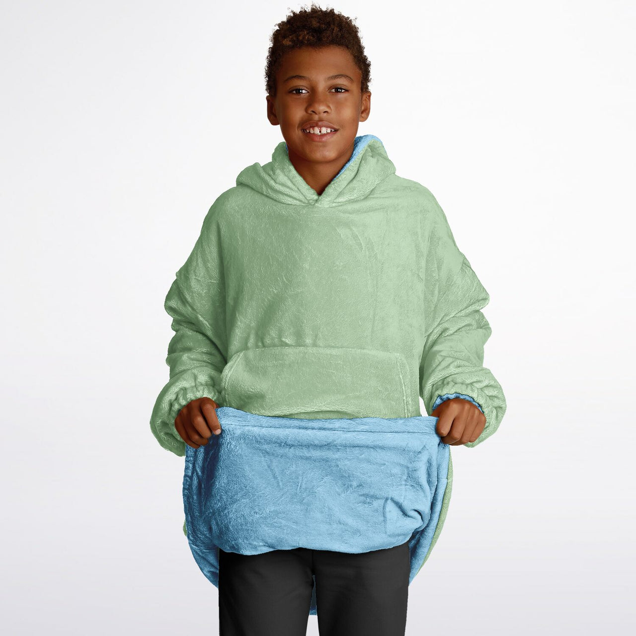 Pastel Sky Blue and Pistachio Green Youth Reversible Hoodie