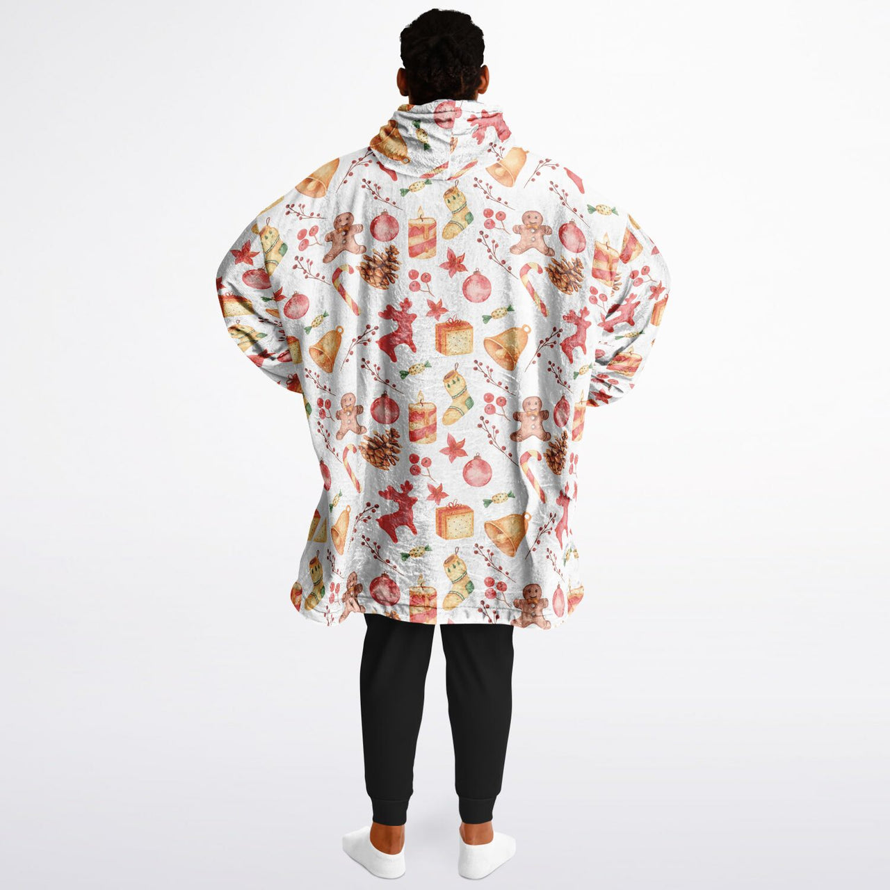 Christmas Pattern Red Christmas and Winter Bear Oversized Reversible Hoodie