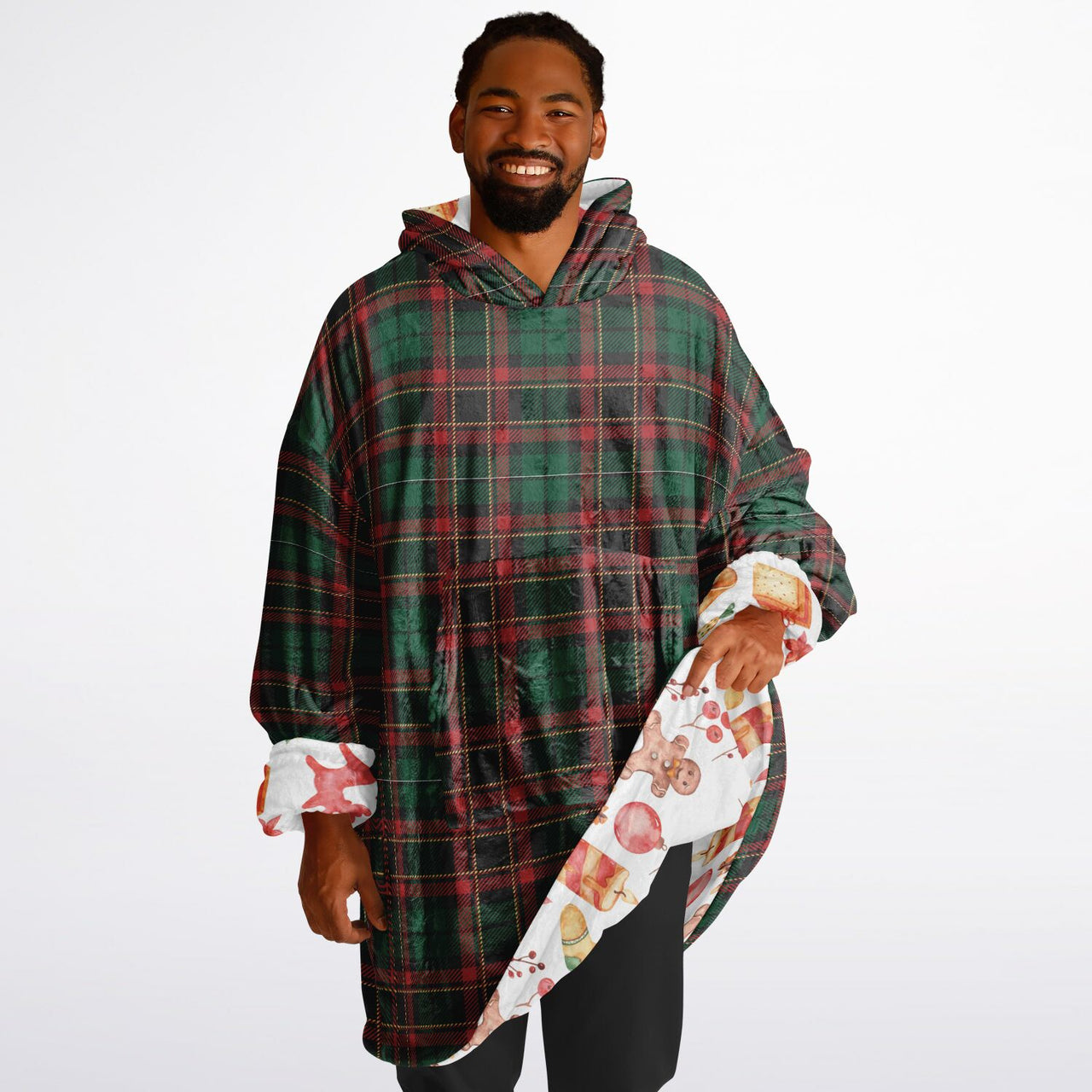 Christmas Pattern Checkered 2 and Red Christmas Oversized Reversible Hoodie
