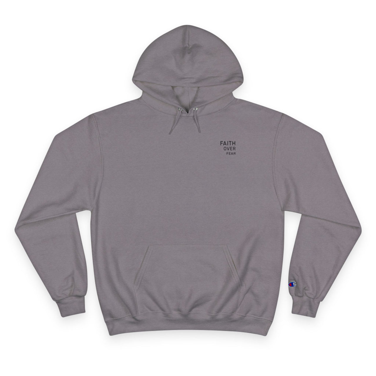 Faith Over Fear Hoodie — Champion White Pullover with Minimalist Back Text