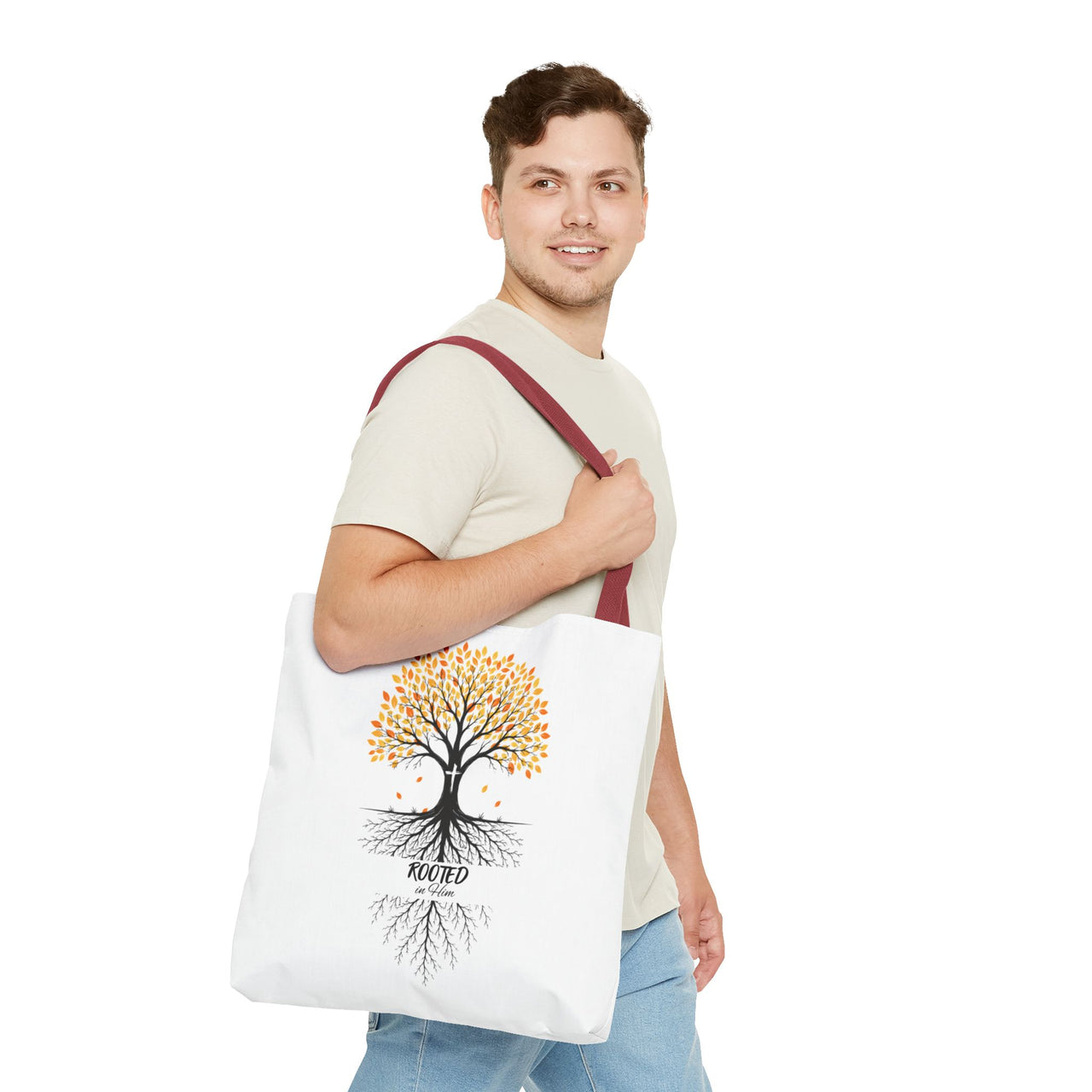 Rooted Tree of Life Autumn Tote Bag — 'ROOTED IN HIM' Canvas Tote