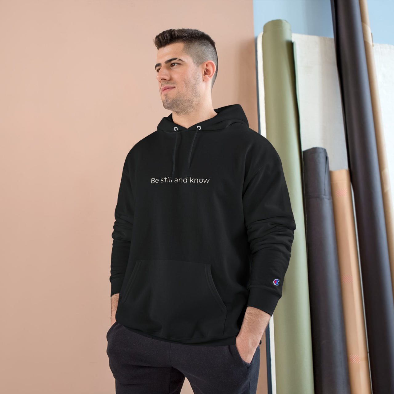 Be Still and Know Hoodie — Minimal Christian Cross Faith Pullover