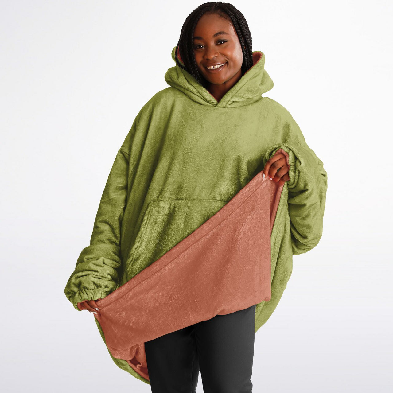 Earthy Tones Olive Green and Roman Peach Oversized Reversible Hoodie