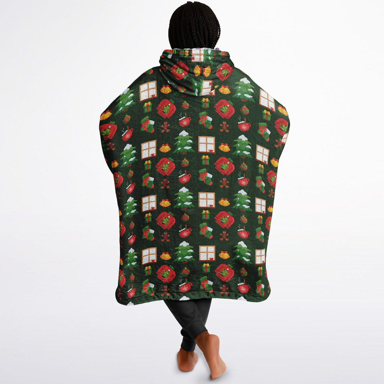 Christmas Pattern Green Christmas and Winter Bear Oversized Reversible Hoodie