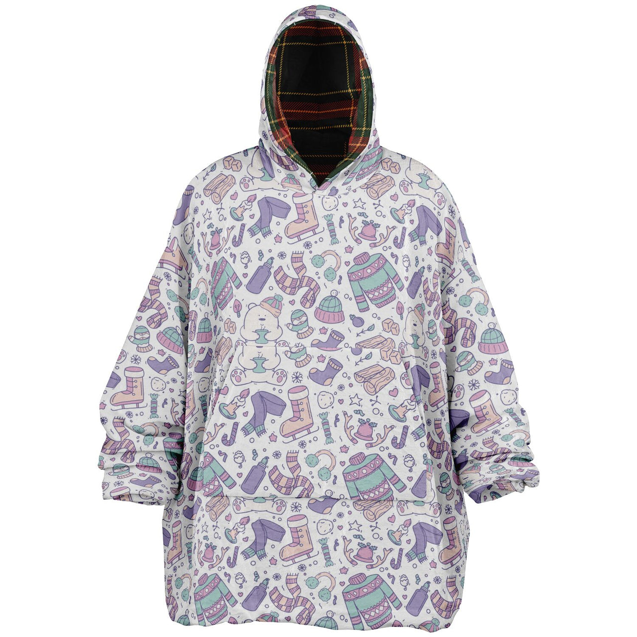 Christmas Pattern Checkered 1 and Winter Bear Oversized Reversible Hoodie