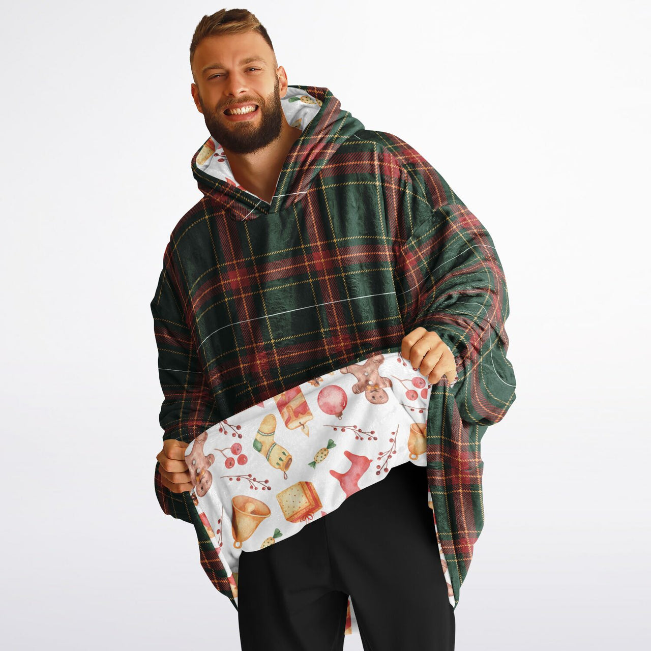 Christmas Pattern Checkered 1 and Red Christmas Oversized Reversible Hoodie