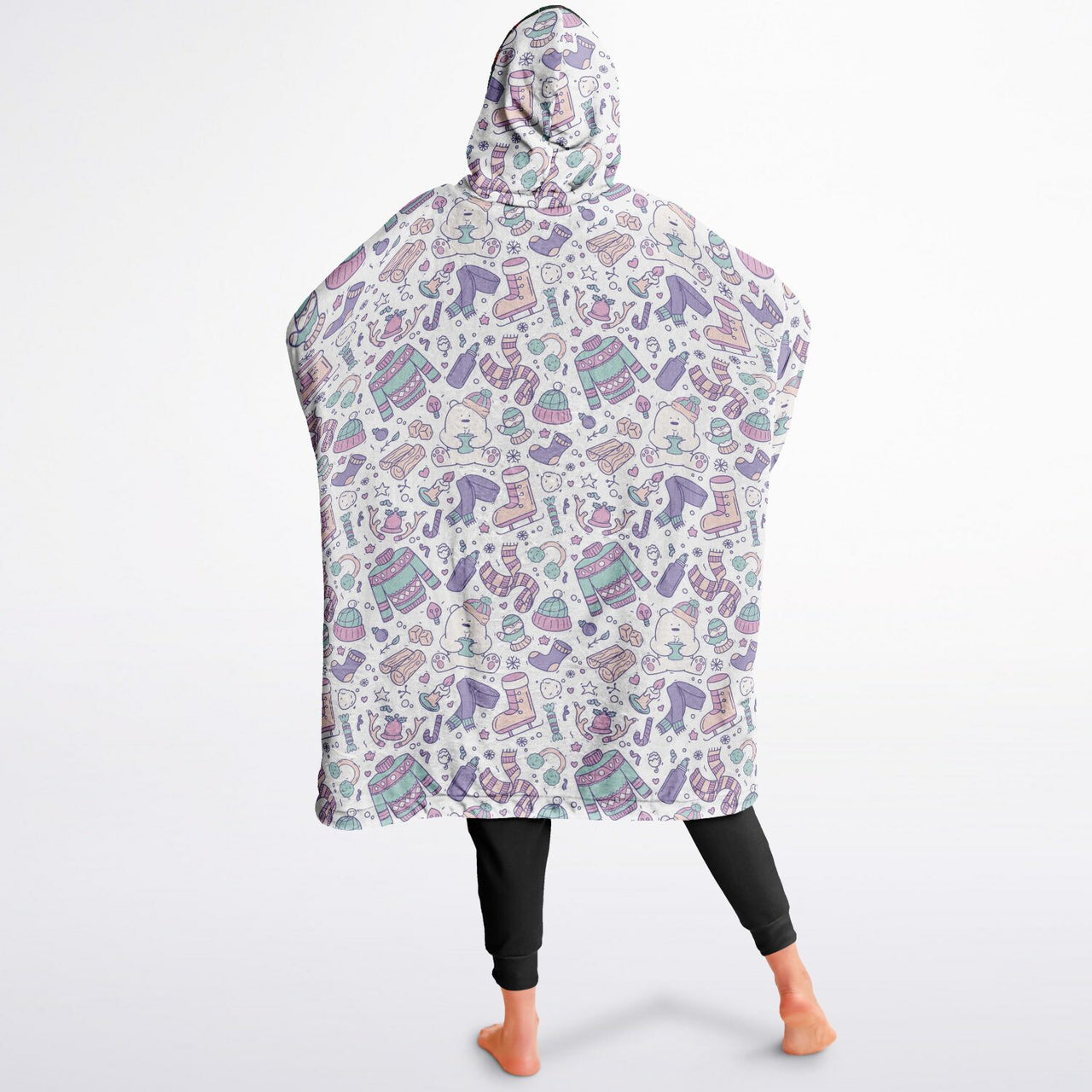 Christmas Pattern Checkered 2 and Winter Bear Oversized Reversible Hoodie