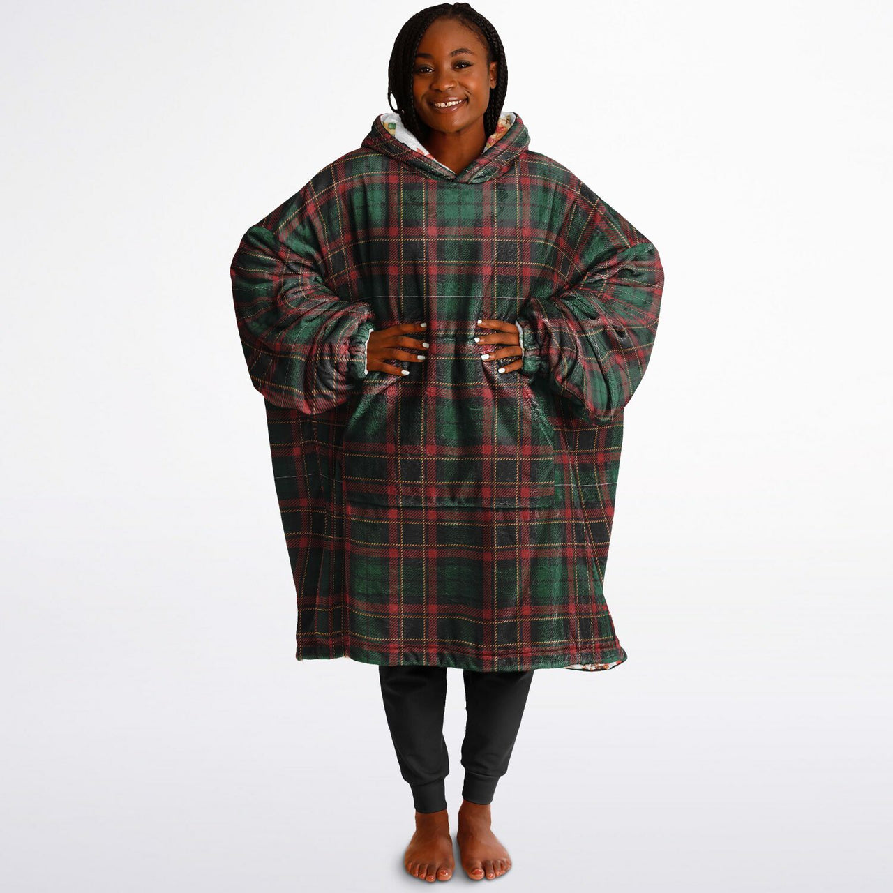 Christmas Pattern Checkered 2 and Red Christmas Oversized Reversible Hoodie
