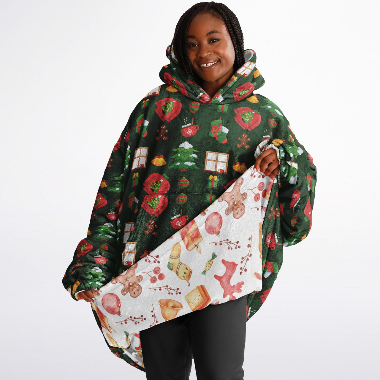 Green Christmas and Red Christmas Pattern Oversized Reversible Hoodie
